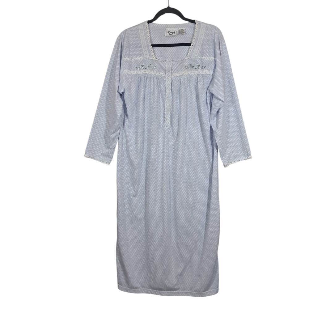 Vintage 90s Kenneth Too! Blue White Embroidered Lace Nightgown Maxi Medium
